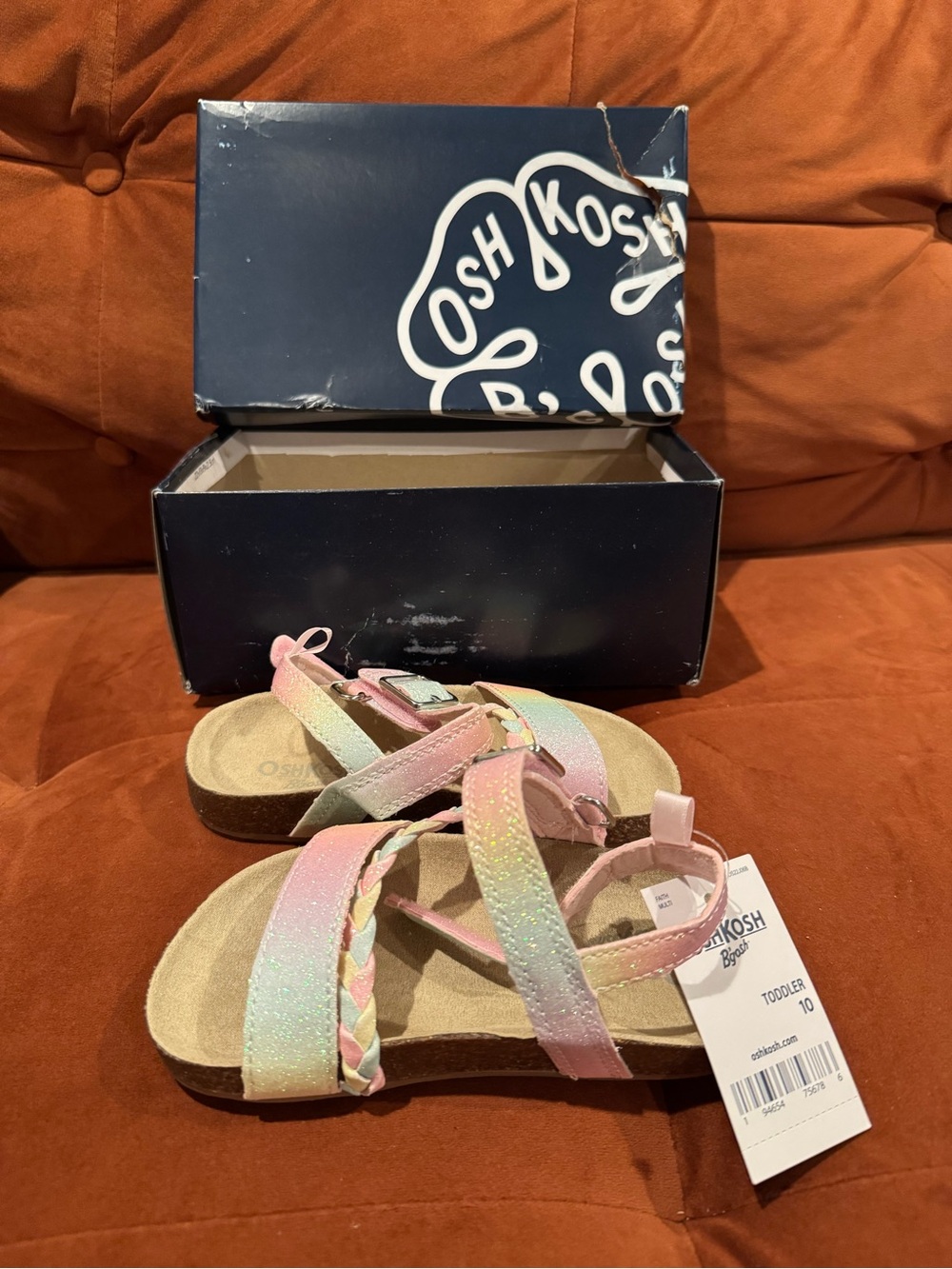 OshKosh B'gosh Toddler Pastel Rainbow Glitter Sandals - Pink, Green, Yellow